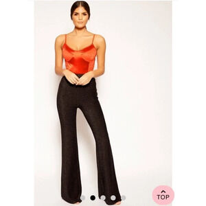 Black wide leg shimmery dress sequin flare high waist pants - small